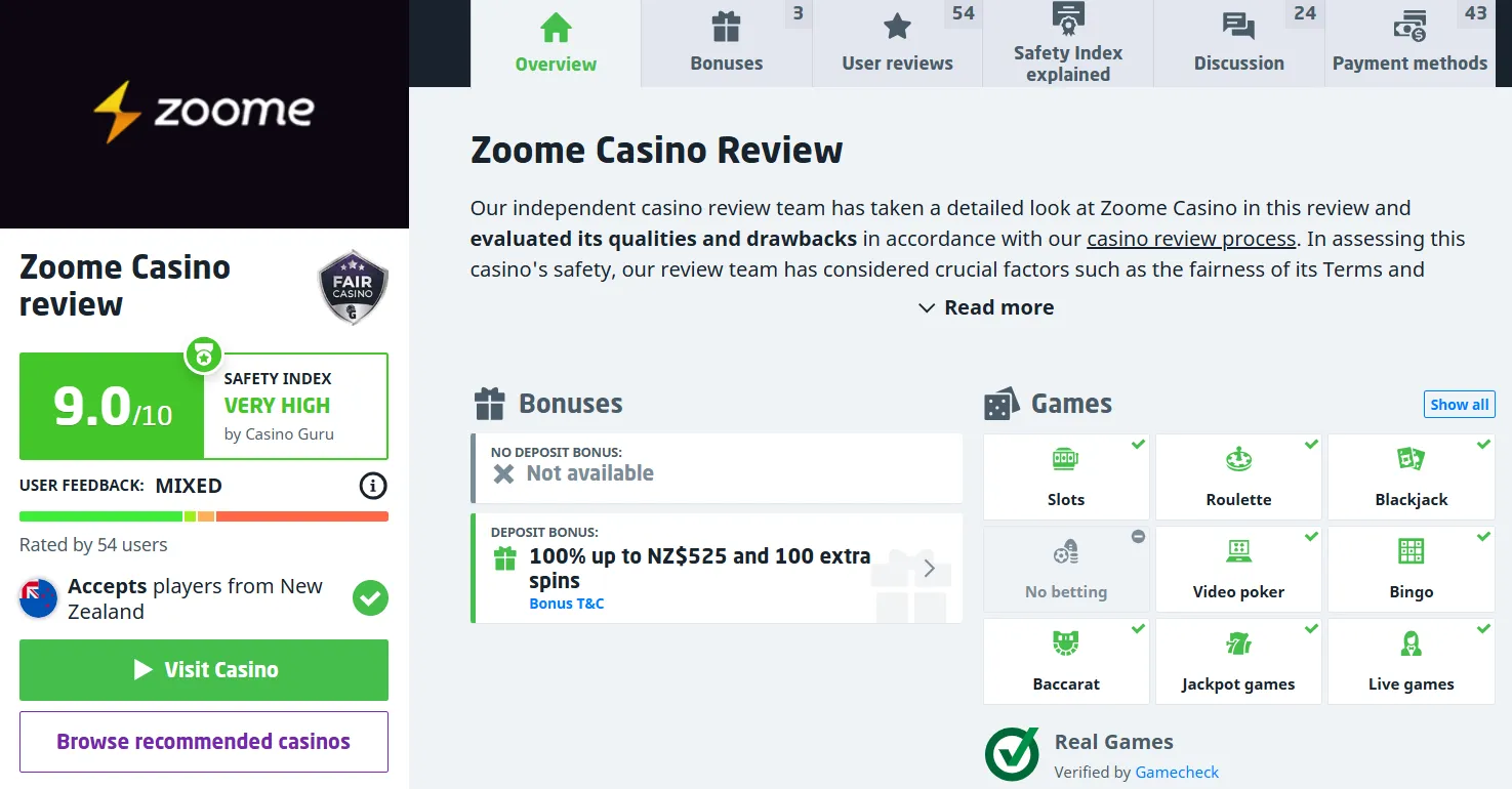 Reputation of Casino Zoome New Zealand